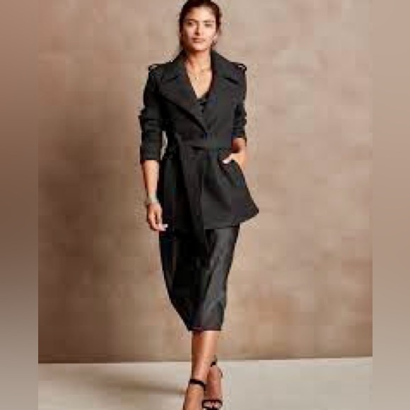 NWT! BANANA REPUBLIC Exaggerated Collar Wrap Coat in Black Sz Small - Picture 2 of 11